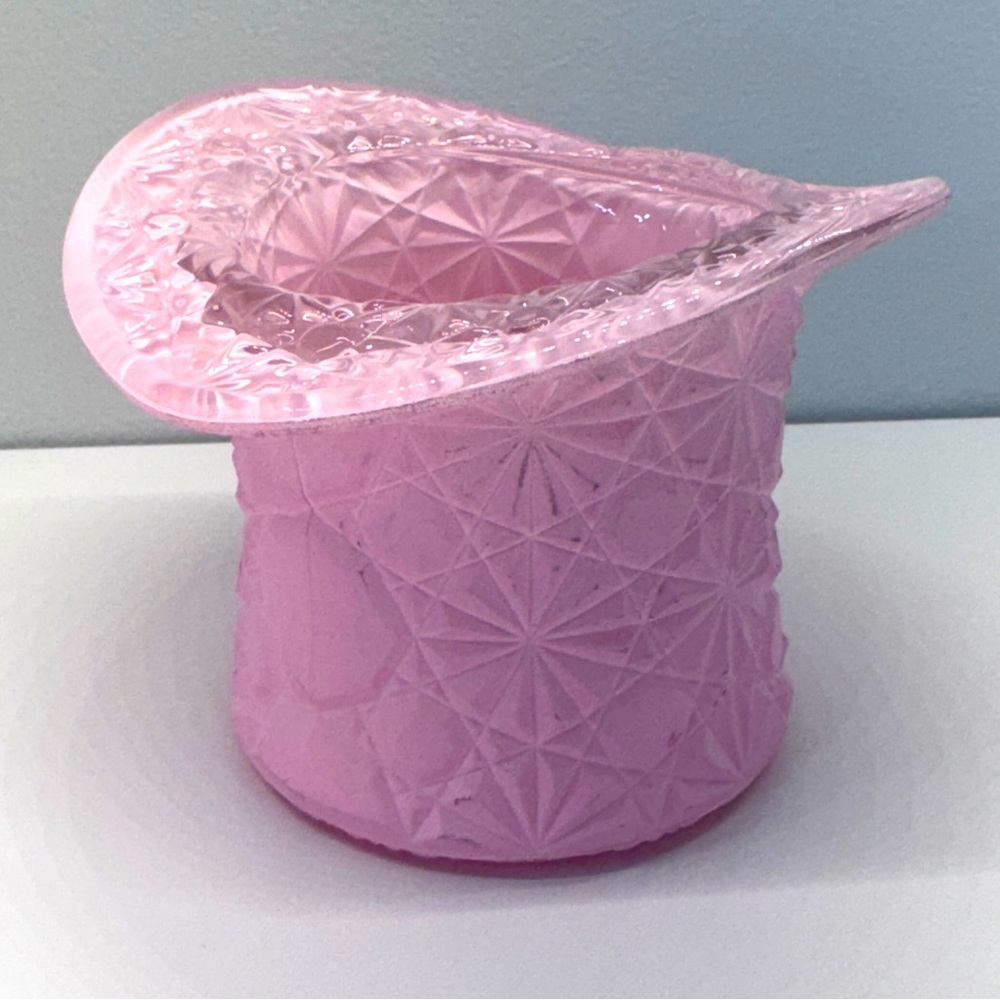 Fenton Glass Pink Top Hat Vintage Daisy and Button Rose Vase Candy Dish
